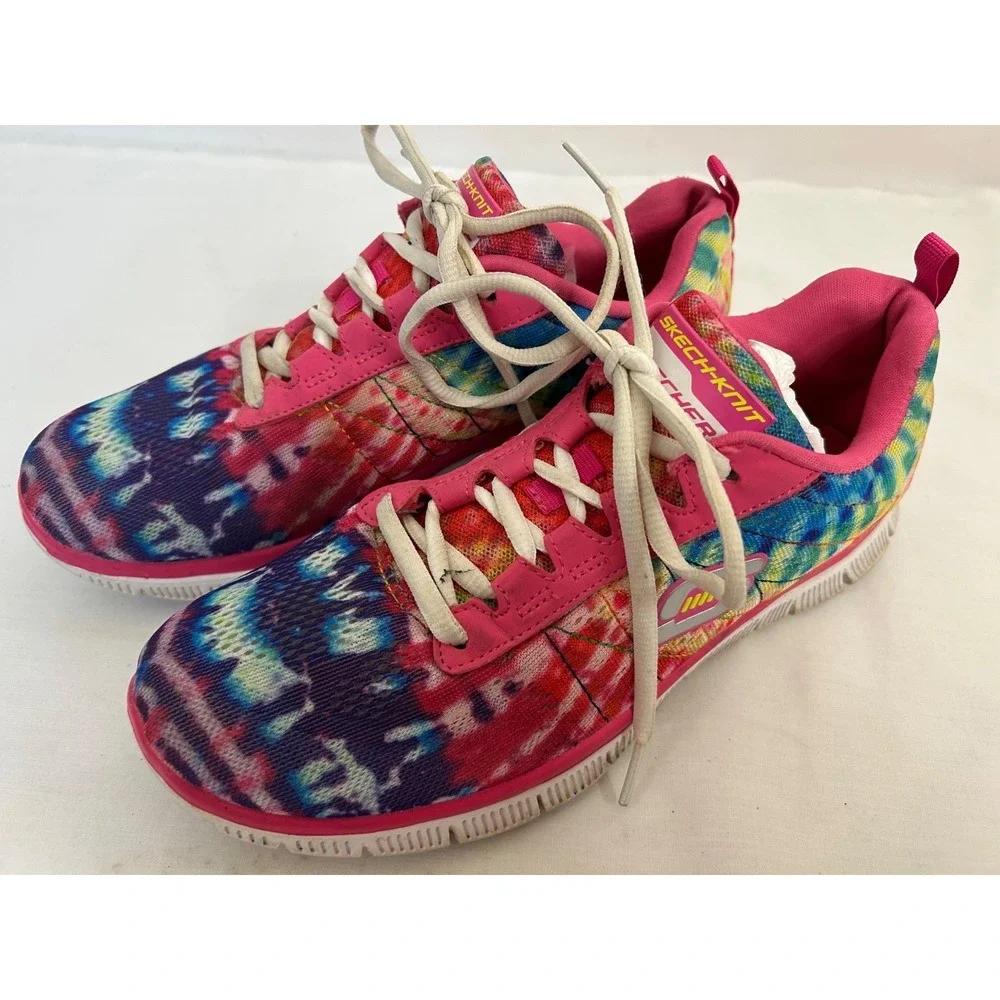 Skechers Shoes Women's 9 Flex Relaxed Fit Sneakers Rainbow Mesh Lace Up Sport